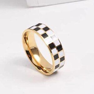 14k Gold Plated Rings Polished Checkerboard Bands Knuckle Statement Pointer
